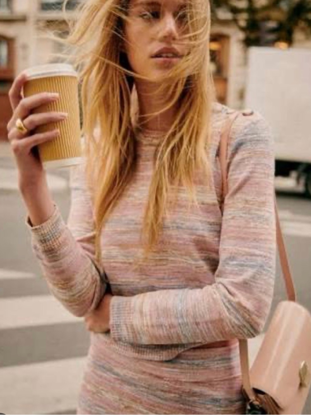 Sezane Arthur Multicolor Stripe Crewneck Sweater with Shoulder Buttons